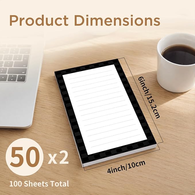 Lined Sticky Notes 4x6 in, 2 Pack Large Cute Notepads with Lines, Bright Post Memo Note Pads Big Rectangular Sticky Notes for Office Black Plaid