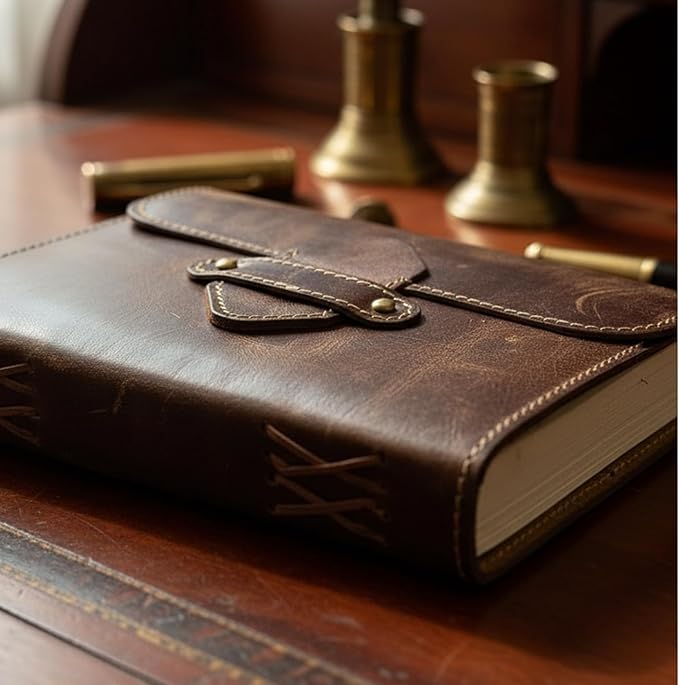 Leather Journal Writing Notebook 7x5 - Genuine Leather Bound Notebook for Men & Women - Closure Diary with 200 Pages 125 GSM Recycled Cotton Paper