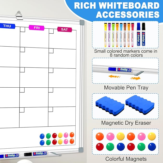 Big Magnetic Whiteboard for Wall Calendar Dry Erase Board 60 X 40 Inch, Monthly Dry Erase Board Calendar Whiteboard for Wall Mounted, Dry Erase Boards for Wall Planning Board Bulletin Board