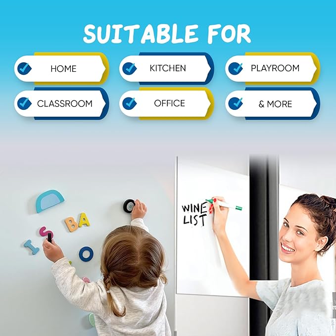YOUNGJQ Magnetic Whiteboard for Wall 48" x 36" Self-Adhesive Magnetic Dry Erase White Board Sticker, Peel and Stick Wallpaper Easy to Write and Clean for Home Playroom Office