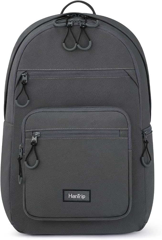HanTrip 18 Inch Carry on Travel Backpack with Lots of Pockets, Dark Gray | 15.6 Inch Laptop Sleeve, Luggage Strap, Water Bottle Pocket, 28 Liters, Lightweight, Water Resistant, 18x14x8 Medium Bookbag