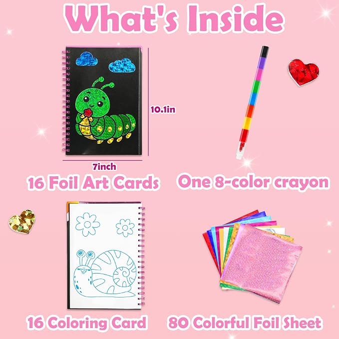 FUNNYB&G Mess-Free Foil Art Craft for Girls Ages 4-10, Kids Birthday Gift