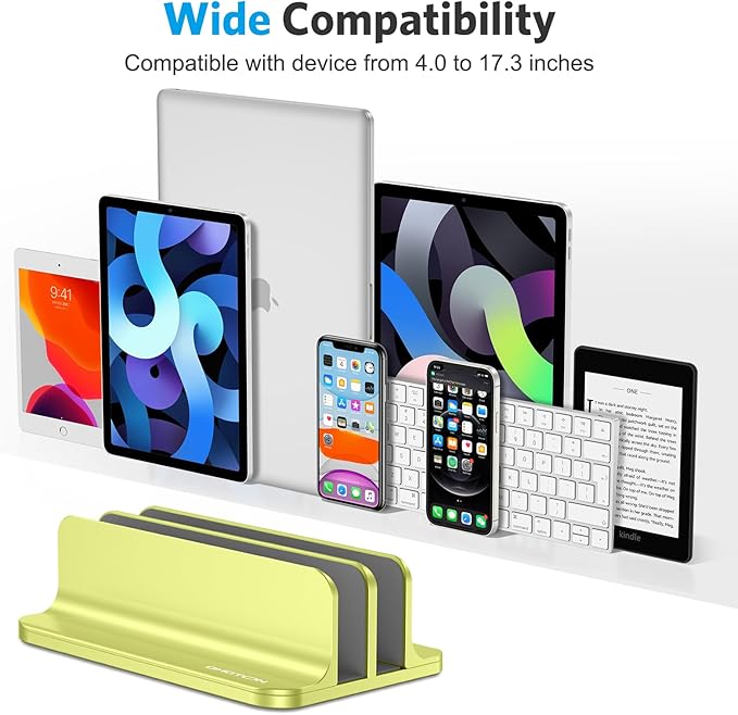 OMOTON Vertical Laptop Stand [Updated Double Version], Desktop Aluminum Mac Book Stand with Adjustable Dock Size, Fits All Mac Book, Surface, Chrome Book and Gaming Laptops (Up to 17.3 inch), (Green)