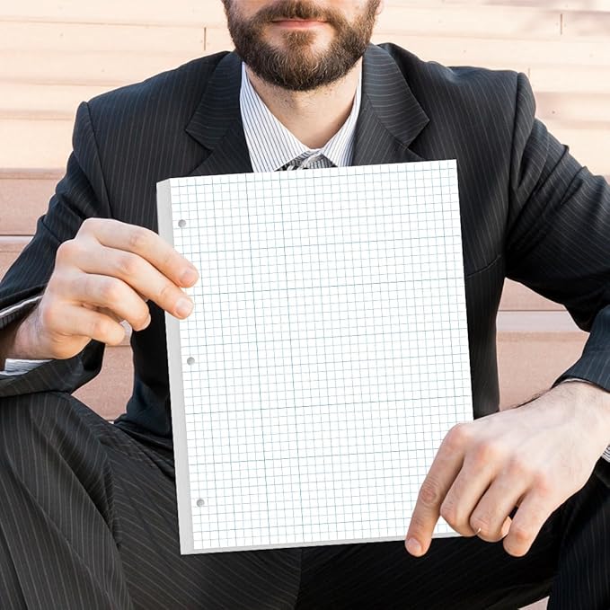 (3-Pack) A4 Grid Filler Paper - 3-Hole Graph Paper, Letter Size 300Sheets / 600Pages Loose-Leaf Paper, 100gsm White Paper, 8.5'' x 11''
