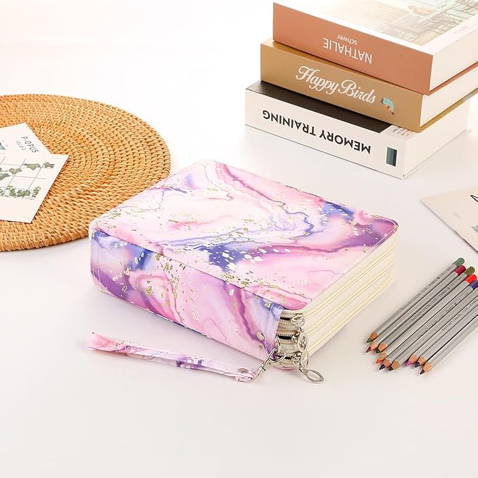 Portable Colored 120 Slots Pencil case Organizer with Printing Pattern for Watercolor Pens or Markers, Pencil Case Organizer for Artist