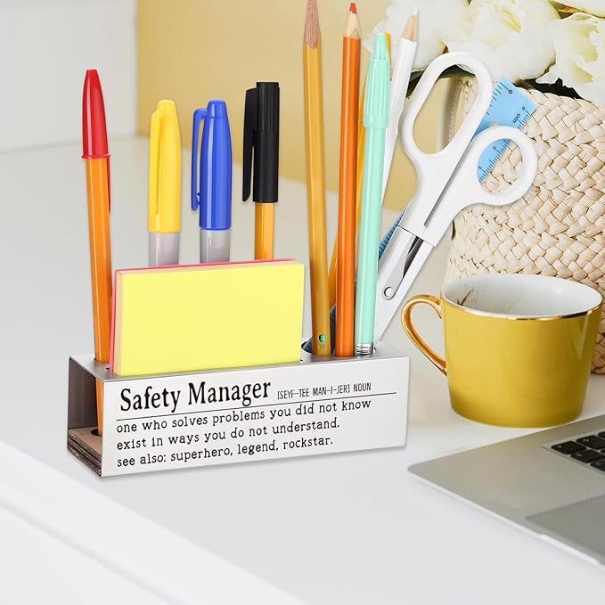 Safety Manager Appreciation Gift, Office Desk Decor for Safety Professionals, Workplace Supervisors, Risk Assessment Experts Career Recognition Gift, Funny Office Pencil Holder for Desk SD271