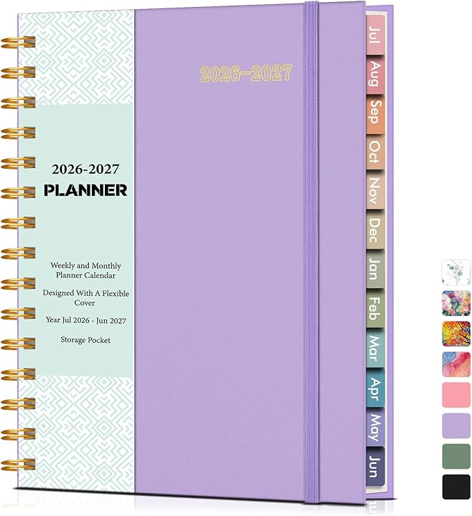 Academic Planner 2026-2027, Weekly and Monthly Calendar Planner from July 2026 - June 2027, 6.1" x 8.2" A5 Large Daily Agenda Book with Tabs, Flexible Cover, College School Organizer for Student Teacher, Purple
