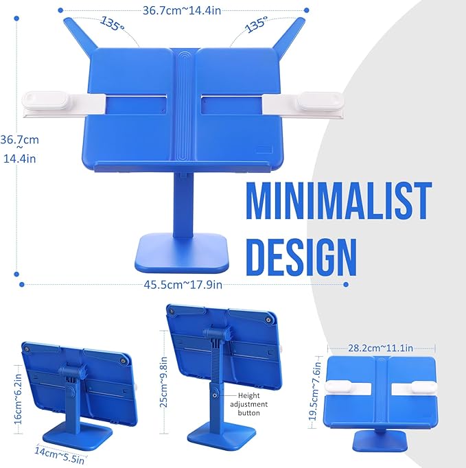 Tablet Stand Holder,Adjustable Foldable Lightweight iPad Laptop Stand for Desk,Monitor Holder Multi-Functional Rest Tray Recipes Textbook Cookbook Magazine Laptop Tablet DW (Blue)