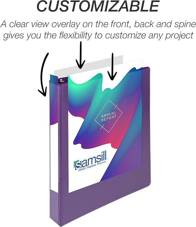 Samsill Durable 1 inch 3 Ring Binder, D Ring Binder, 100% Recycled Chipboard, Purple