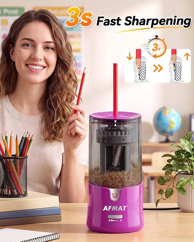 AFMAT Electric Pencil Sharpener, Plug-in Pencil Sharpener for 6-12mm Pencil