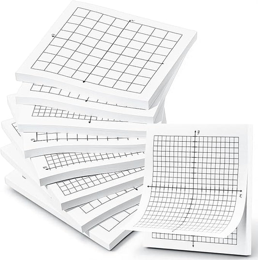 Sabary 8 Packs Graph Paper Sticky Notes 400 Sheets 3 x 3 Inch Lined Mini Graph Pads 20 x 20 Four Quadrant Adhesive Grid Sticky Notes for Office School Math Supplies (6 Style,White)