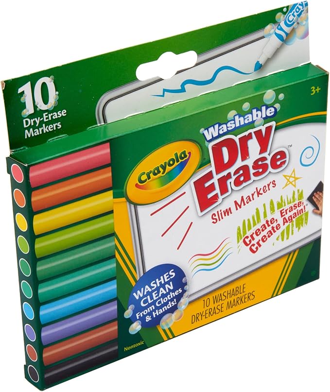 Crayola Washable Slim Dry Erase Markers, 10 Count