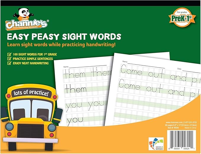 Channie’s Easy Peasy 100 Sight Words Workbook, Practice Printing, Tracing & Handwriting, 80 Pages, Pre-K - First Grade Workbooks, Size 8.5” x 11” - Homeschool Handwriting Practice for Kids