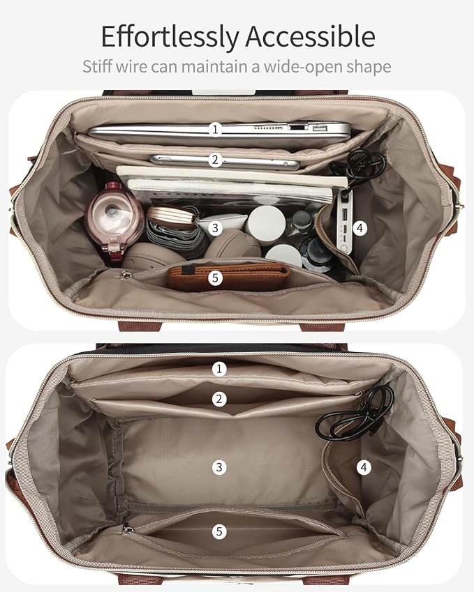 17.3in Computer Backpack for Women, Work Bag Laptop Bookbag with Cup Holder & USB Charger for Teacher Nurse College Travel Back Pack, Gifts, Black Brown