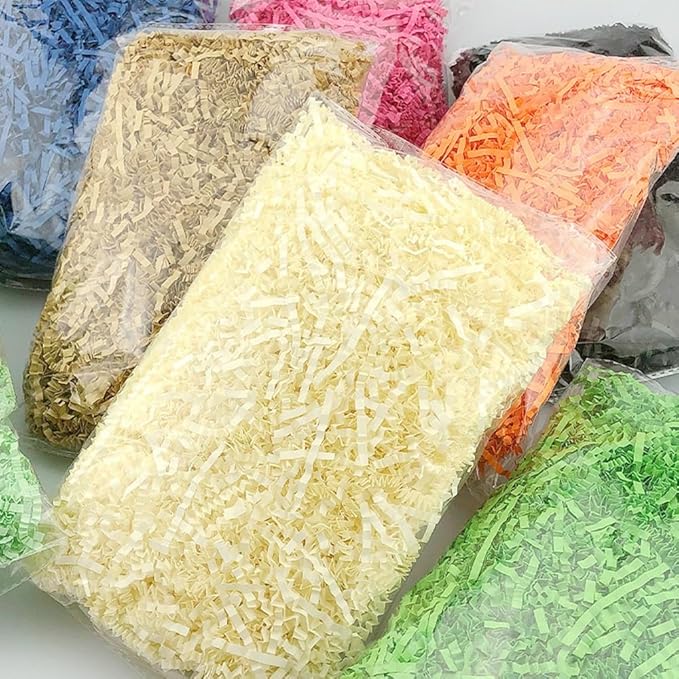 LKQBBSZ Crinkle Cut Paper Shred Filler, Raffia Paper Shredded Paper Stuffing for Gifts Wrapping Baskets Box Filling Easter Party Supply (Kaqi)