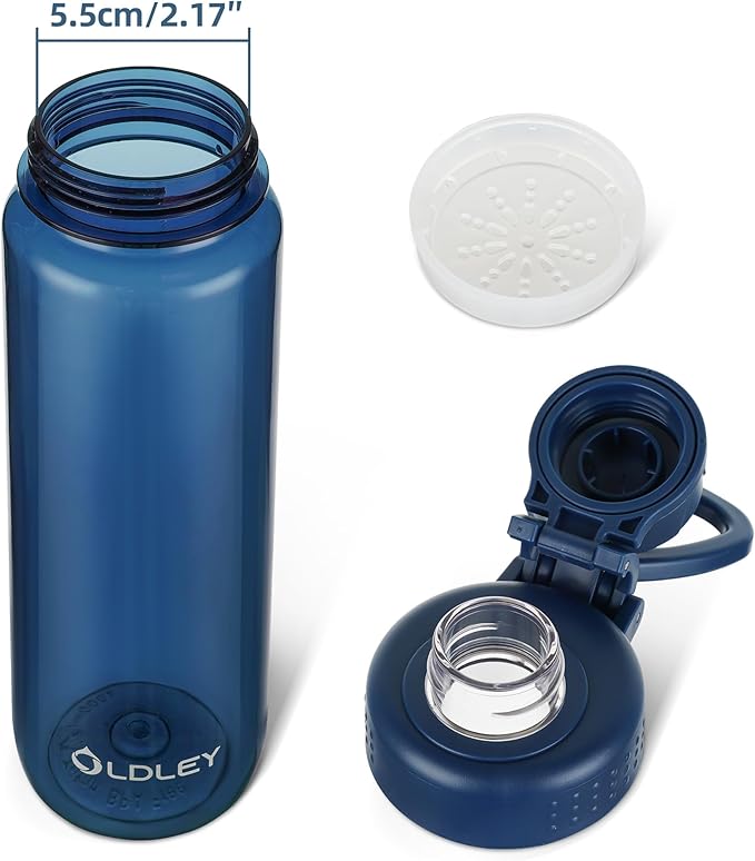OLDLEY 32 oz Water Bottle, Sports Tritan Water Bottle with Carry Handle and Spout Lid, Leakproof & BPA Free Large Water Bottles for Home,Travel, School, Outdoors, Gym, Navy Blue