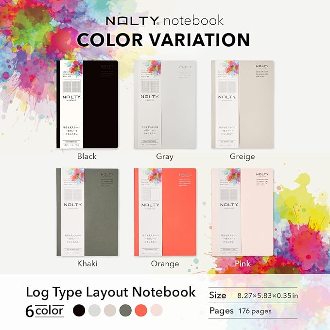NOLTY Notebook, A5 Log Type, 3.5mm Grid, 176 Pages, Made in Japan, Greige, NTBNT1206