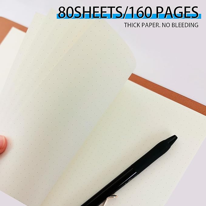 A5 Dot Grid Paper, 100GSM A5 Dotted Refill Paper for 6 Ring Refillable Binder/Planner/Diary Journals/Painting -Dotted Pages,80 Sheets/160 Pages (Beige-Dot Grid-A5)