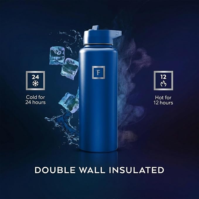 IRON °FLASK 40 oz Wide Mouth Water Bottle with Straw | Insulated Stainless Steel Sports Water Bottle with Leakproof Straw Lid - BPA Free, Cold 24 Hrs, Sweat Free (Twilight Blue)