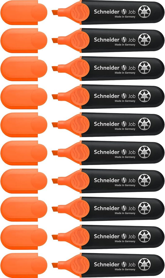 Schneider Job Highlighter, Chisel Tip, 1 + 5 mm, Black Barrel, Orange Ink, Box of 10 Highlighters (1506)