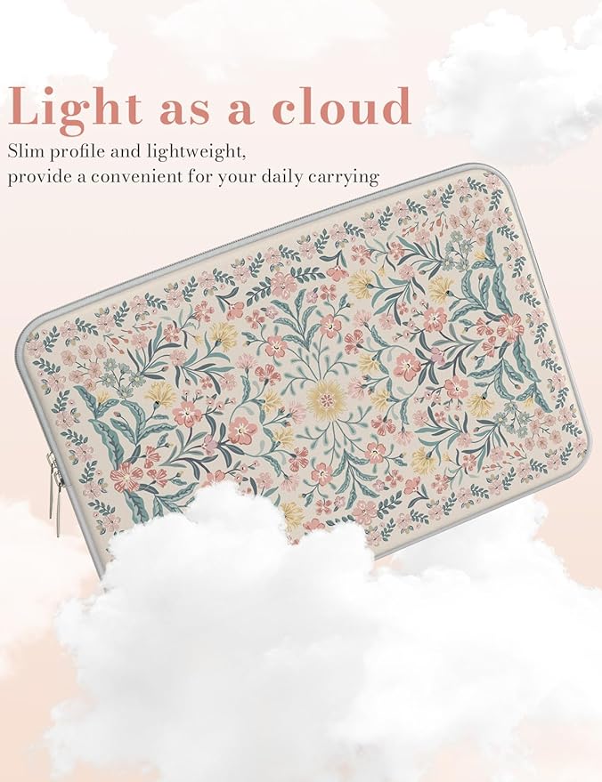 iCasso Laptop Sleeve 13 inch for MacBook Air 13-13.6 inch, Vintage MacBook Neo/Pro 13 inch case, Slim Protective Travel Carrying Case for MacBook Pro 14 inch, Chromebook, HP, Pink Boho Floral