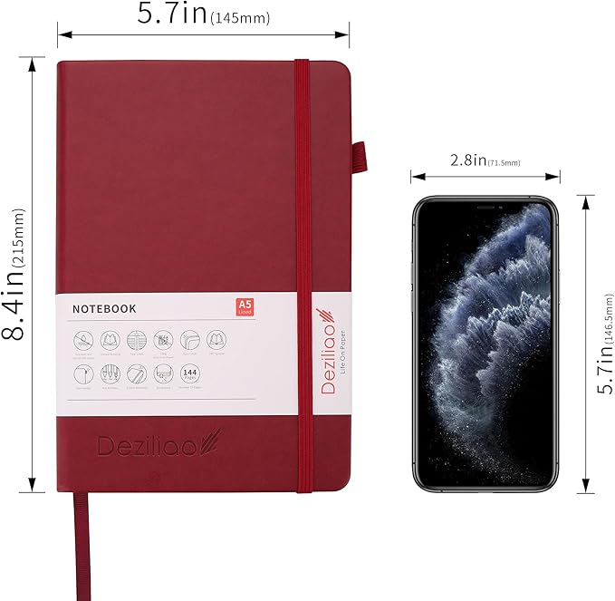Lined Journal Notebooks with Pen Loop, Hardcover Notebook Journal for Work, 100Gsm Premium Thick Paper with Inner Pocket, Medium 5.7"x8.4", （Red, Ruled）