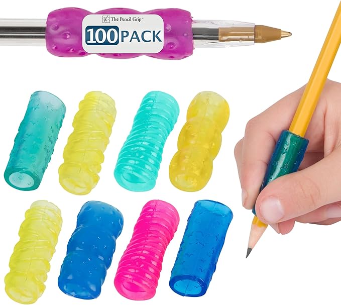 The Classics Extreme Gel Pencil Grips 100 Pack, Soft & Squishy, Ergonomic Comfort, Assorted Colors & Shapes, Fits Pencils, Pens, Fun for Kids, Durable, Cool Designs, School Supplies, Handwriting Aid