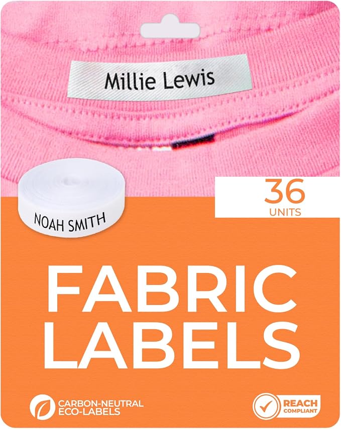 36 Personalized Iron-On Fabric Labels - Custom Name Tags for Clothing, School Uniforms, Elderly Garments - Durable, Washable, Eco-Friendly - 2.4x0.4 Inches