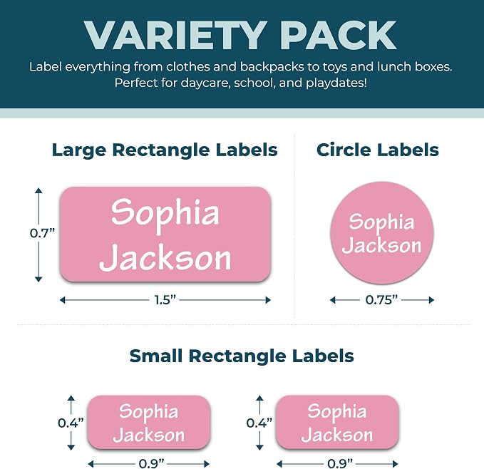 Bunny Badges Personalized Name Labels for Kids (75 Labels) - Custom Waterproof Name Stickers for Daycare, Clothing Tags, Water Bottles, Lunch Boxes and School Supplies (Pink)