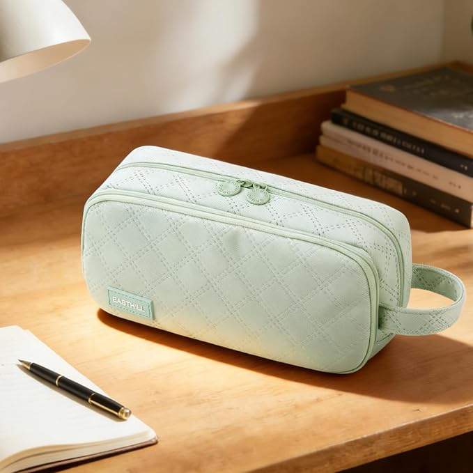 EASTHILL Large Capacity Pencil Case Cute Pencil Pouch with Handle Stationery Pen Bag for Teen Girls-Green