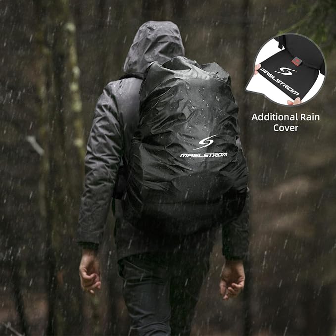 Maelstrom 40L Waterproof Hiking Backpack, Lightweight Travel Daypack | Rain Cover,Hydration-Ready, Tripod Straps, Load Compression, Survival Whistle, Perfect For Men, Women,Camping,Travel