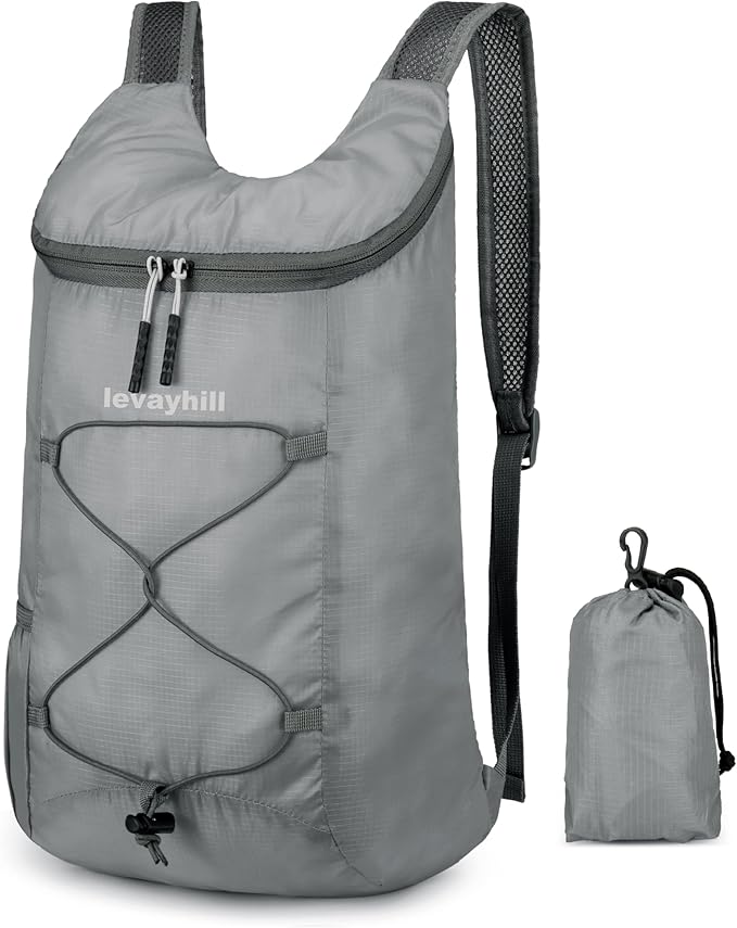 levayhill 16L Lightweight Foldable Hiking-Backpack Small Packable-Daypack For Travel,Ultralight Water-Resistant Gym Bag Men Women Easy Carry-on (Gray)