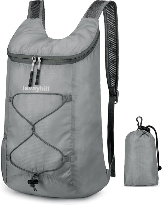 levayhill 16L Lightweight Foldable Hiking-Backpack Small Packable-Daypack For Travel,Ultralight Water-Resistant Gym Bag Men Women Easy Carry-on (Gray)