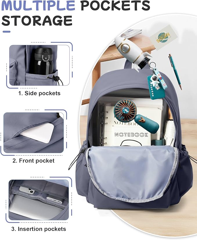 SEAFEW Blue Classic Basic Backpack for Women, Waterproof High School Bookbag, Lightweight Casual Travel Daypack, College Backpack Men, Middle School Bag for Girls Boys