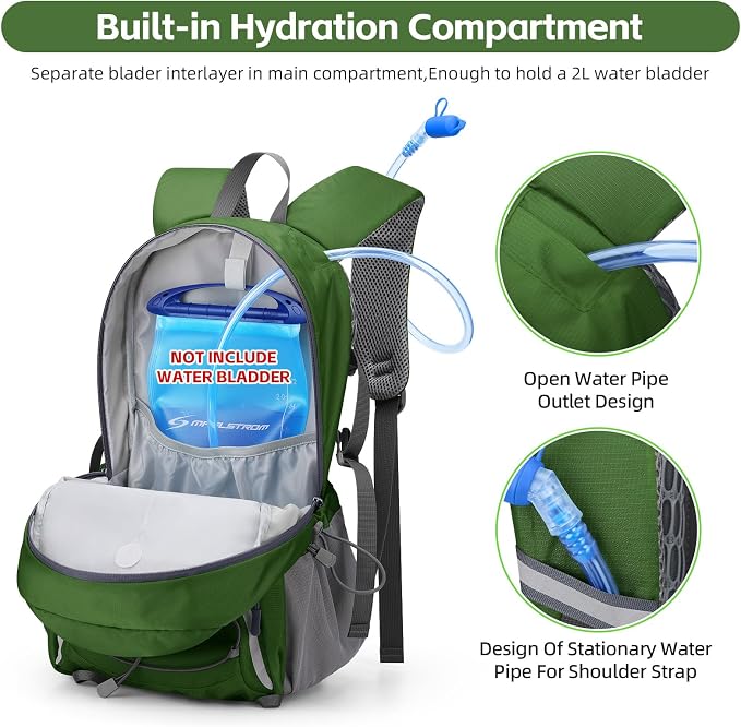 RealCool 20L Lightweight Hiking Backpack, Waterproof Daypack for Camping | 210D tear-resistant nylon, breathable shoulder and back panel, Multi-Compartment,hydration system,reflective strip,bungee net