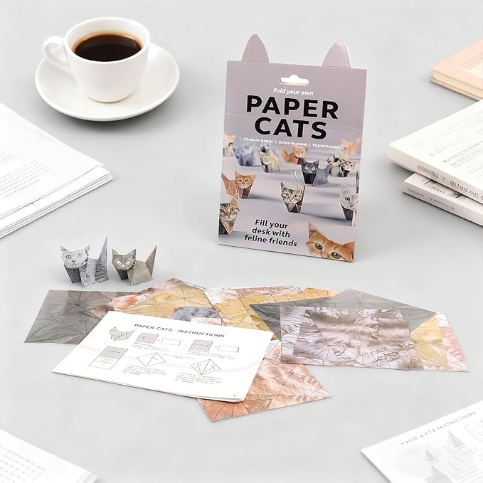 DIY Paper Cats, 50 Sheets DIY Origami Paper to Fold Cute Cat Figures, Desk Decoration Cute Animals Shaped 3D Origami Kit Fun Craft Activity for Cat Lovers