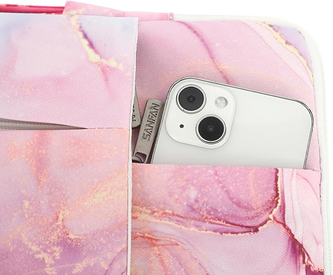 360° Protective 3 Pockets Laptop Sleeve Case Bag Computer Carrying Cover with Handle for MacBook Air 15 inch and 15.6 inch HP, Dell, Acer, Asus, Lenovo Notebook (Pink Marble)