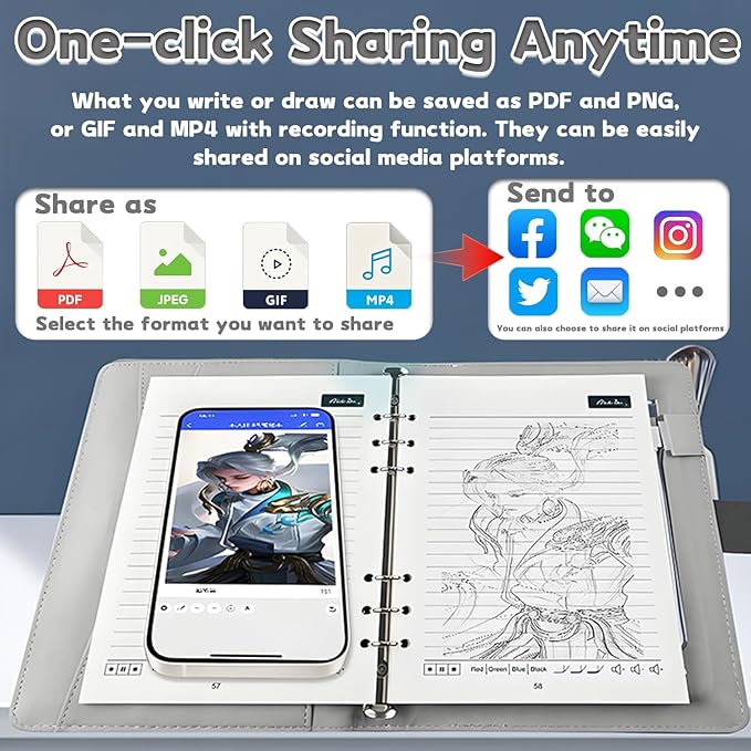 Digital Sketchbook Pro V2, Smart Digital Notebook Drawing Pad with A5 Erasable Paper Refill + 5 Spare Refills, Smart Sync Pen & Notebook, Drawing, Writing, Note-Taking,Black