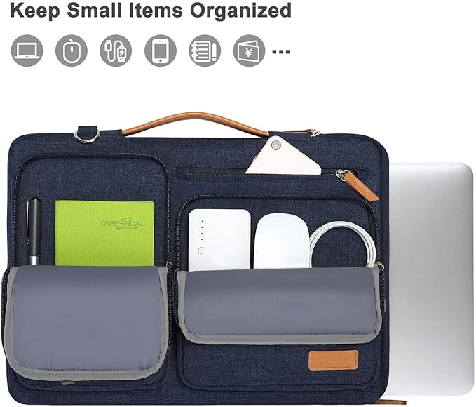 MOSISO 360 Protective Laptop Shoulder Bag,15 inch Computer Bag Compatible with MacBook Air 15 inch M5 M4 M3 M2/Pro 15, Dell XPS Plus,Side Open Messenger Bag with 4 Zipper Pockets&Handle, Navy Blue