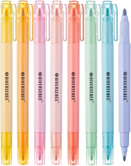 DIVERSEBEE Dual Tip Bible Highlighters and Pens No Bleed, 8 Pack Assorted Pastel Colors Quick Dry Highlighters Set, Cute Markers for Bible Study Journaling School Office Supplies and Accessories