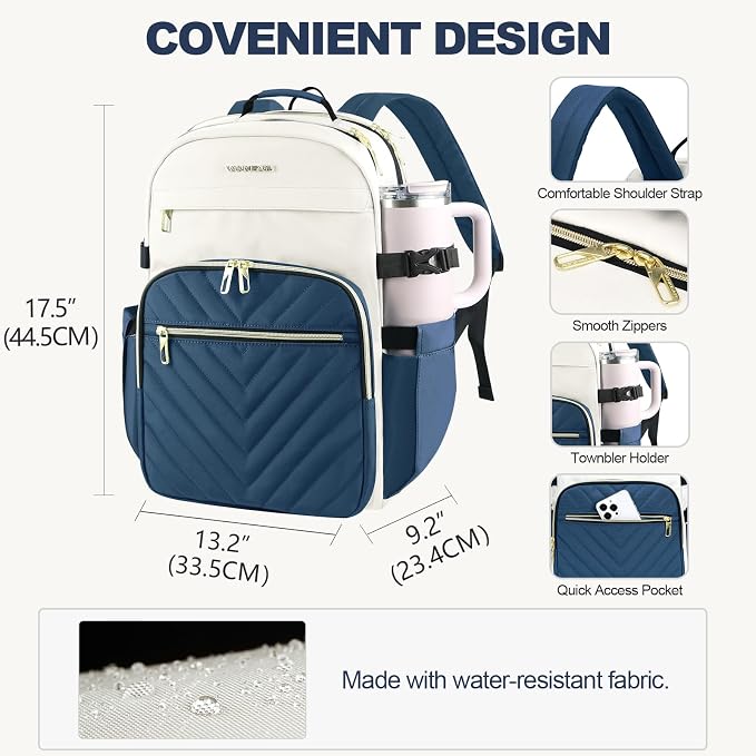 VANKEAN 17 Inch Laptop Backpack for Women Large Capacity | Waterproof Backpacks Stylish Travel Bags Casual Daypacks for College, Business