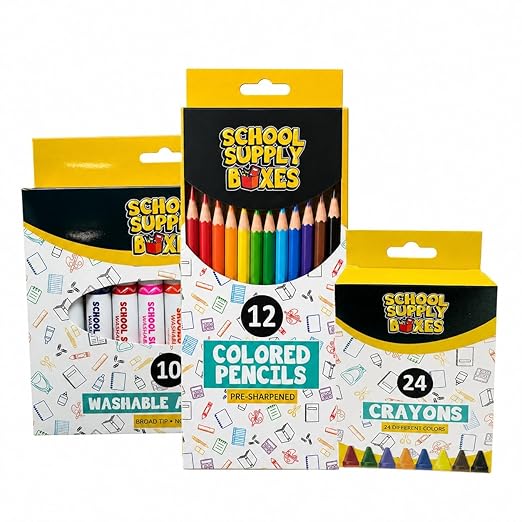 Elementary School Essentials Bundle | Case (4 Boxes) - 91 Pieces per Box | School Supply Boxes - Back to School Essentials | Includes Binders, Folers, Notebooks, Paper, Pencils, Pens, & More
