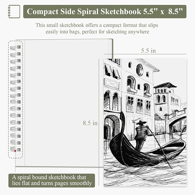 SuFly Small Sketchbook, Sketch Book 5.5 X 8.5, Pack of 1 (68lb/100gsm), 100 Sheets Artist Sketch Pad, Acid Free Drawing Paper, Art Paper for Drawing and Painting & Adults.