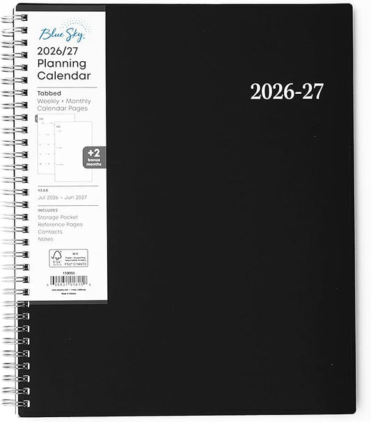 Blue Sky 2026-2027 Weekly and Monthly Academic Year Planner Calendar, July 2026 - June 2027, 8.5" x 11", Flexible Cover, Wirebound, Laminated Tabs, Enterprise
