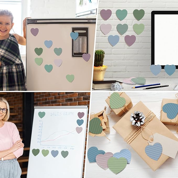 Teling 24 Pack Valentine's Day Sticky Notes Heart Lined Sticky Notes Self Adhesive Love Memo Pads for Valentines Party Exchange Gifts Office Home School 3x3 Inch(Soft Colors,Classic)