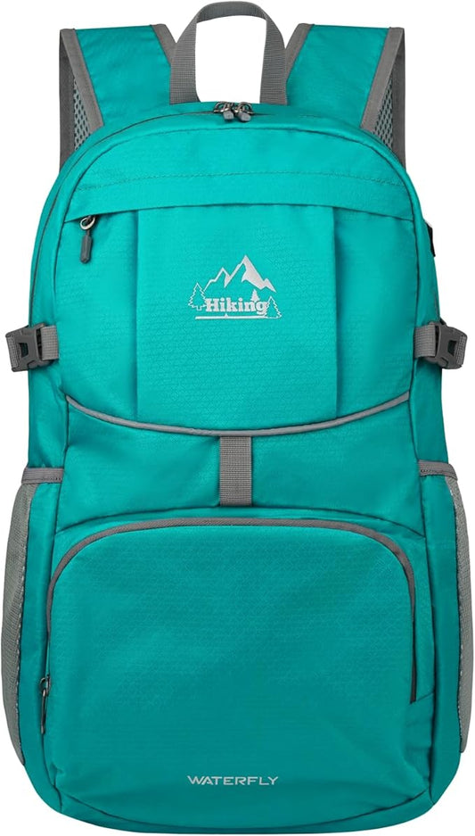 WATERFLY Hiking Packable Daypack Backpack: 35L Ultra Lightweight Day Pack for Women Men - Large Foldable Back Pack for Outdoor Sport Cycling Camping Travel Trip - Turquoise