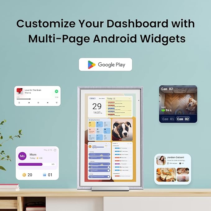 Apolosign 15.6-inch Digital Calendar : Dual Mode Smart Wall Planner, No Subscription, Install Apps, Sync Calendars, Electronic Touchscreen Interactive Display for Family Schedules, Chore Chart - with Stand (Gray Wood)
