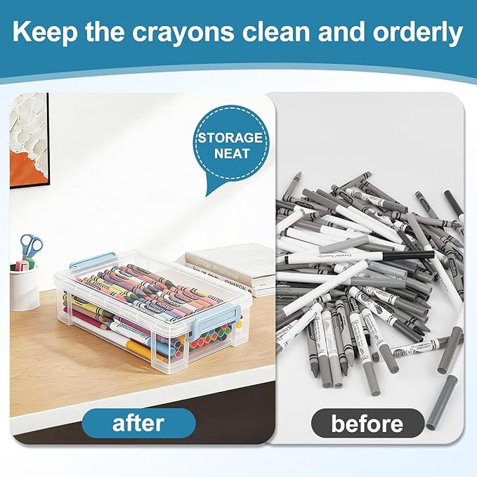 Crayon Storage Organizer Compatible with Crayola, Large Clear Pencil Box with Lid, Stackable Case for Art Supplies, Durable Plastic Art Supply Organizer for Pens,Teacher Supplies and Crafts