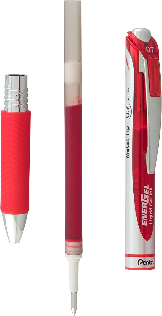 Pentel EnerGel Deluxe RTX Retractable Liquid Gel Pen, (0.7mm), Metal Tip, Red Ink, 2 Pack (BL77BP2B)