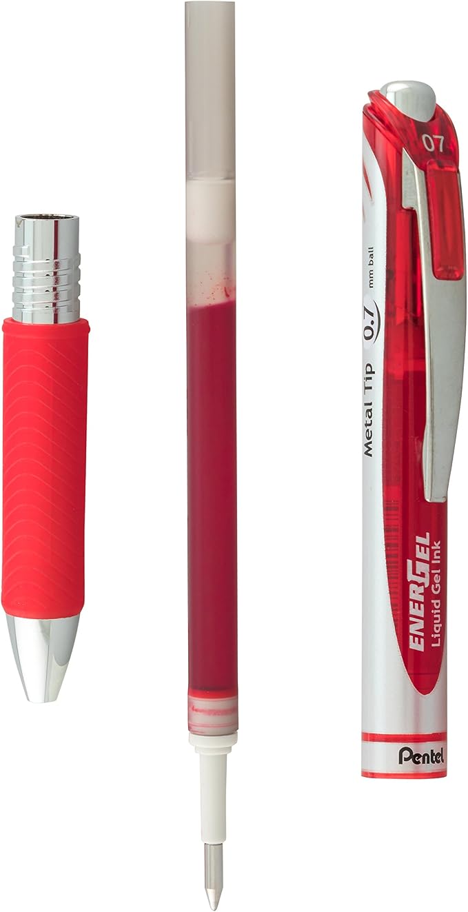Pentel EnerGel Deluxe RTX Retractable Liquid Gel Pen, (0.7mm), Metal Tip, Red Ink, 2 Pack (BL77BP2B)
